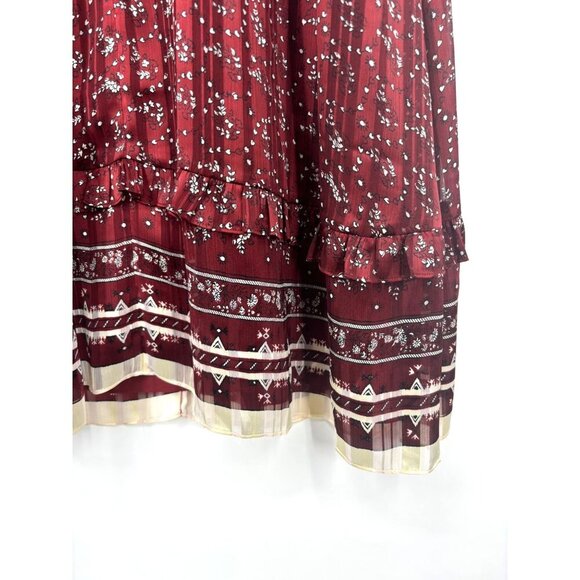 NWOT &Other Stories Ruffle Yoke Waist Tied Dark Red Printed Maxi Dress 4 - Picture 3 of 4